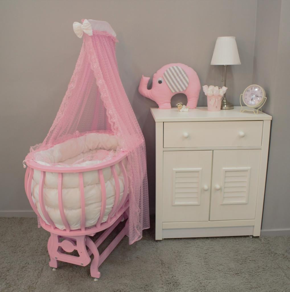 TommyBaby Sepet Beşik Ahşap Beşik Uyku Setli Doğal Ahşap Beşik bambu00 PEMBE