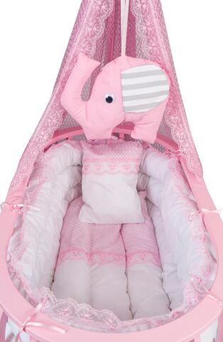 TommyBaby Sepet Beşik Ahşap Beşik Uyku Setli Doğal Ahşap Beşik bambu00 PEMBE