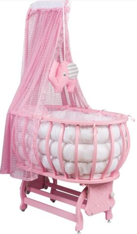 TommyBaby Sepet Beşik Ahşap Beşik Uyku Setli Doğal Ahşap Beşik bambu00 PEMBE