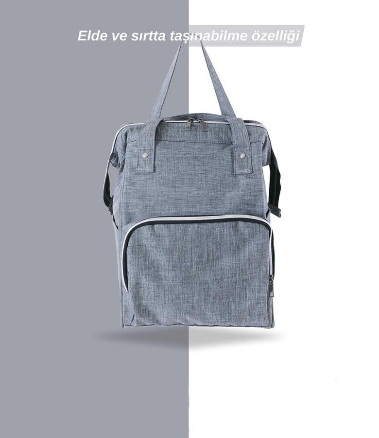 Tommybaby Anne Bebek Bakım Sırt Çantası Biberon Termoslu Sıvı Geçirmez Bebek Çantası GRİ