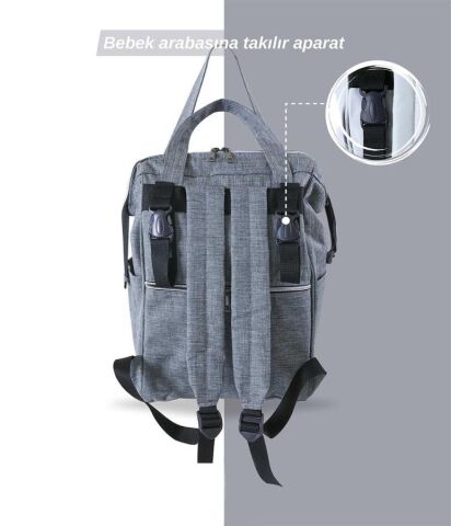 Tommybaby Anne Bebek Bakım Sırt Çantası Biberon Termoslu Sıvı Geçirmez Bebek Çantası GRİ