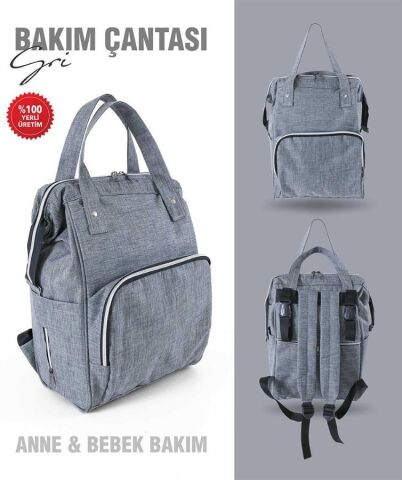 Tommybaby Anne Bebek Bakım Sırt Çantası Biberon Termoslu Sıvı Geçirmez Bebek Çantası GRİ
