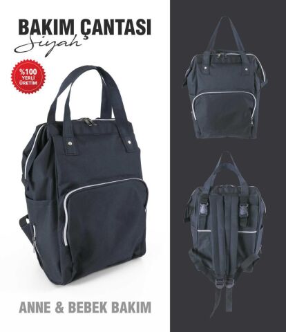 Tommybaby Anne Bebek Bakım Sırt Çantası Biberon Termoslu Sıvı Geçirmez Bebek Çantası SİYAH