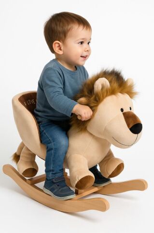 TommyBaby Egitici Peluş Sallanan Aslan Ahsap Sallanan ASLAN