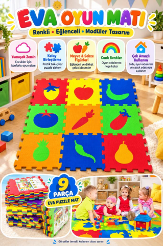 9 Parça Büyük Boy Figurlü Eva Oyun Matı Puzzle Yapboz 33x33/ 7mm