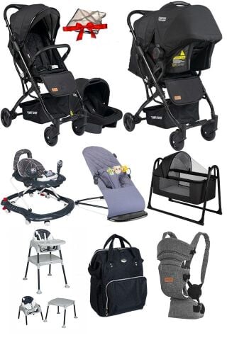 10 Parça Bebek Çeyiz Seti Kabin Travel Bebek Arabası Puset Beşik Yürüteç Mama Sandalyesi Ana Kucağı Kanguru Bebek Bakım Çantası