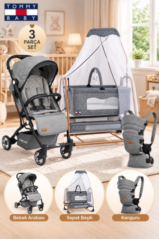 TommyBaby İnci 3 lü Set Kabin Bebek Arabası Katlanır Beşik Kanguru