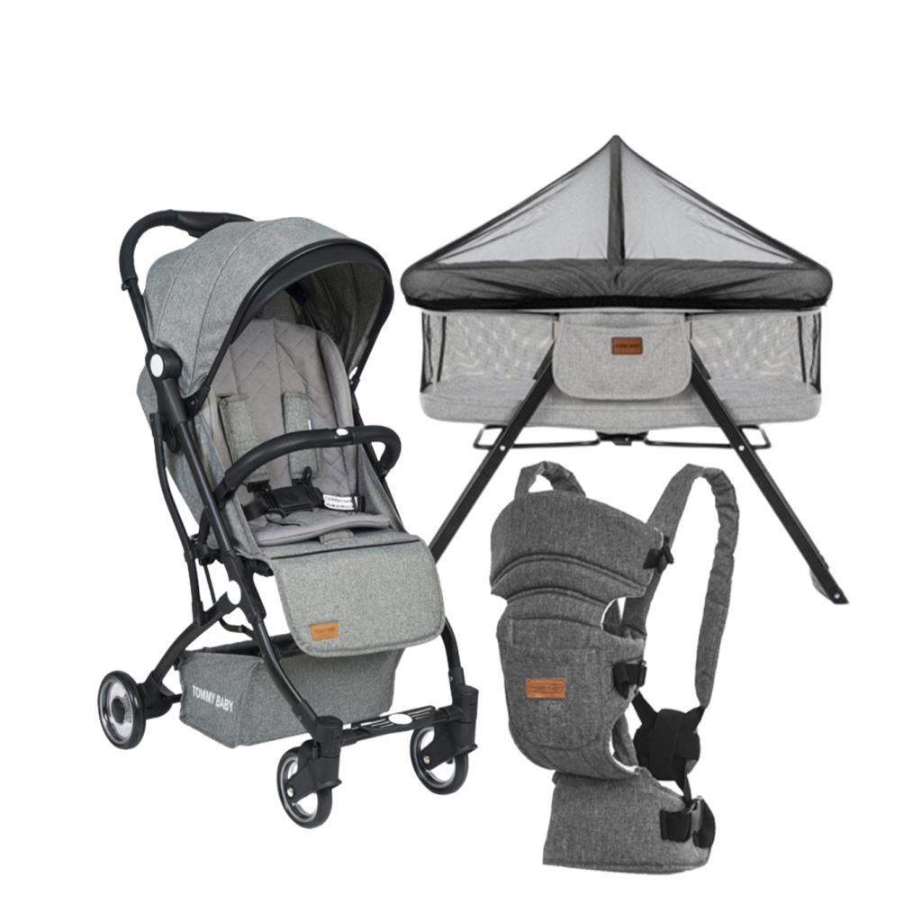 TommyBaby İnci 3 lü Set Kabin Bebek Arabası Katlanır Beşik Kanguru GRİ