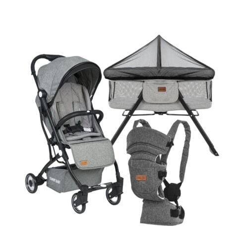 TommyBaby İnci 3 lü Set Kabin Bebek Arabası Katlanır Beşik Kanguru GRİ