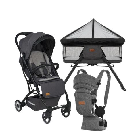 TommyBaby İnci 3 lü Set Kabin Bebek Arabası Katlanır Beşik Kanguru ANTRASİT