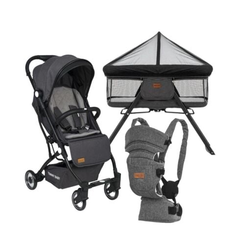 TommyBaby İnci 3 lü Set Kabin Bebek Arabası Katlanır Beşik Kanguru ANTRASİT