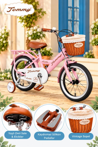 TommyBike Latte Sepetli, Elcikli 16 Jant Çocuk Bisikleti, 4-6 Yaş Çocuk Bisikleti