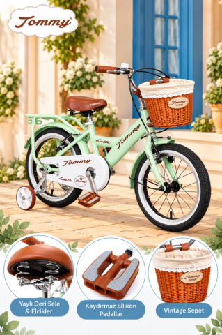 TommyBike Latte Sepetli, Elcikli 16 Jant Çocuk Bisikleti, 4-6 Yaş Çocuk Bisikleti