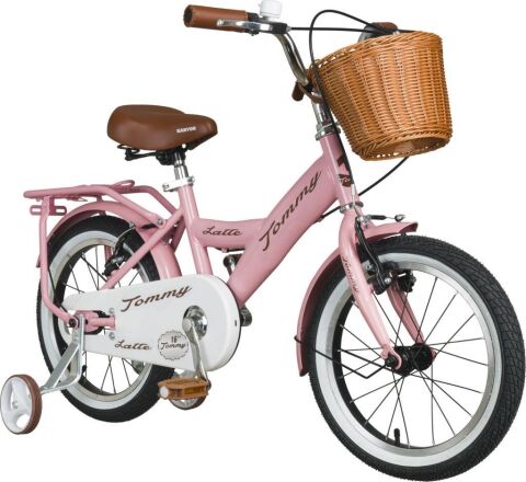 TommyBike Latte Sepetli, Elcikli 16 Jant Çocuk Bisikleti, 4-6 Yaş Çocuk Bisikleti PUDRA PEMBE