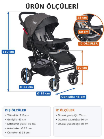 TommyBaby Tornado Travel Çift Yönlü Bebek Arabası Seyahat Sistem Puset GRİ