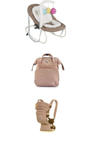 Tommybaby premium 3'lü set-Ana Kucağı-Çanta-Kanguru KAHVE