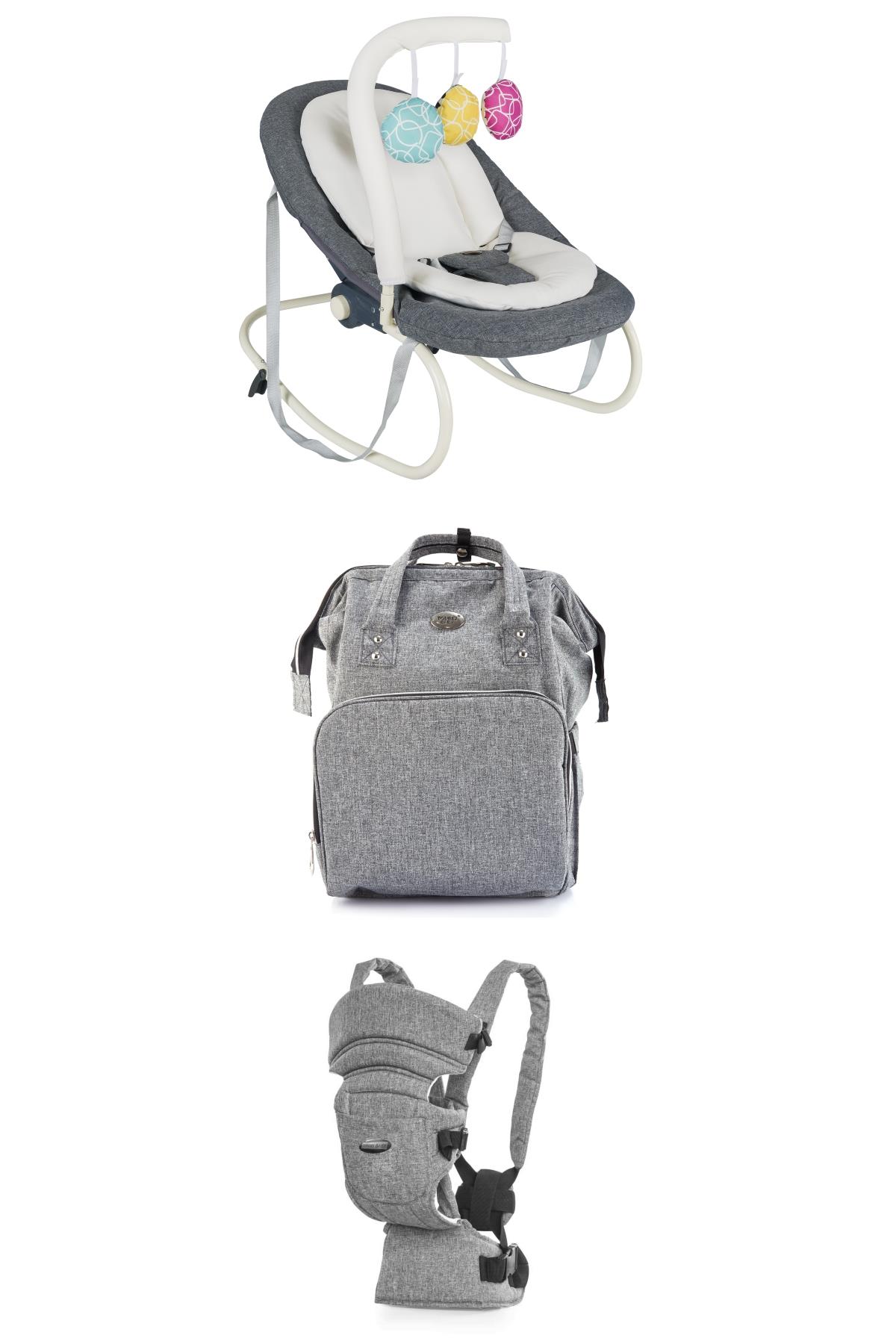 Tommybaby premium 3'lü set-Ana Kucağı-Çanta-Kanguru FÜME