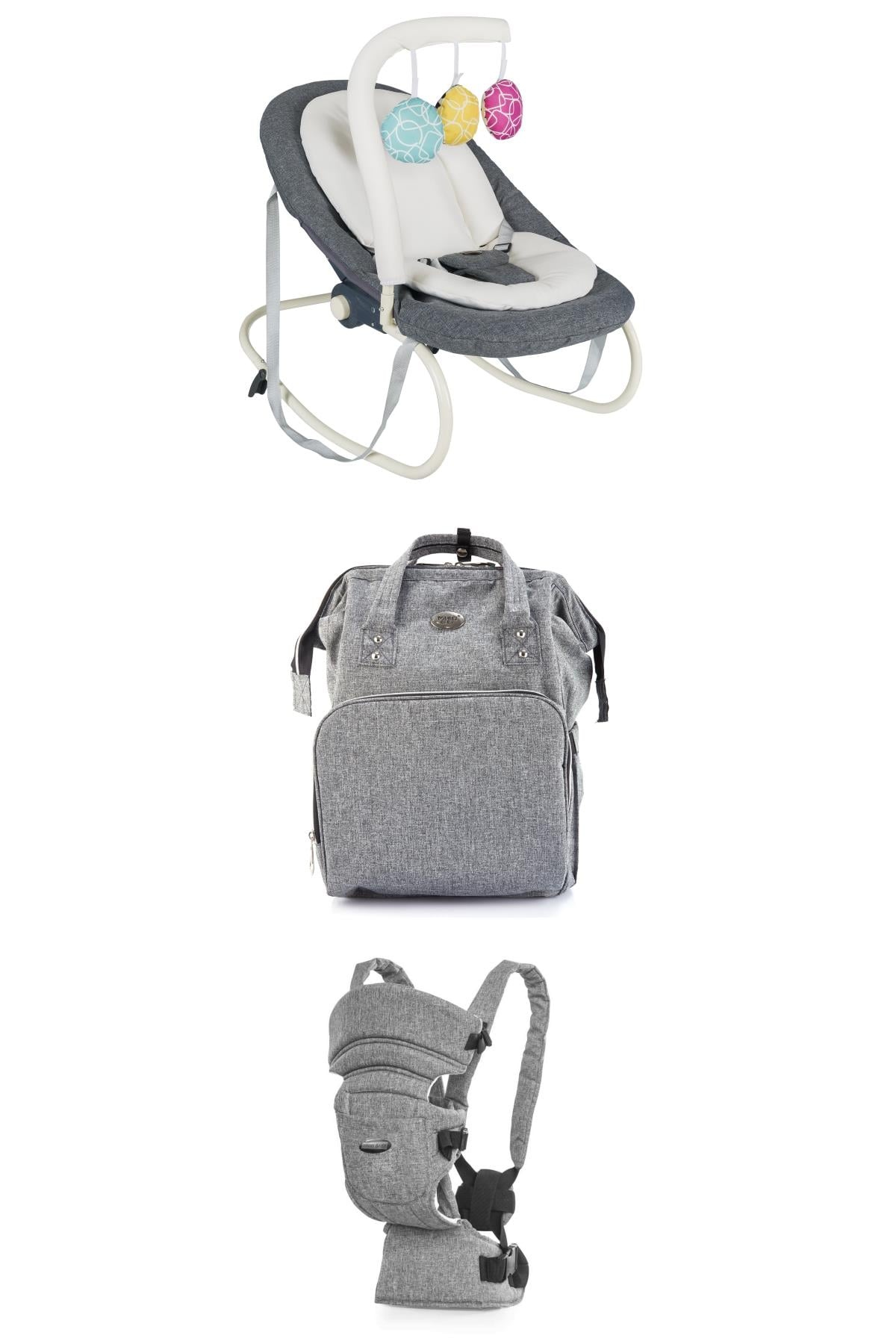 Tommybaby premium 3'lü set-Ana Kucağı-Çanta-Kanguru FÜME