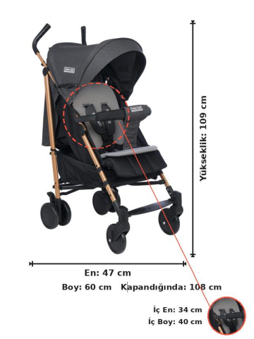 TommyBaby Luppo Gold Tam Yatar Baston Bebek Arabası Puset ANTRASİT