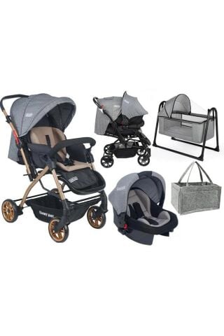 Tommybaby Cross Yenidoğan Seti Bebek Arabası Beşik Ana Kucağı GRİ