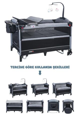 TommyBaby TEDY Anne Yanı Oyun Parkı Beşik 70x110 ANTRASİT