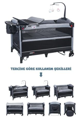 TommyBaby TEDY Anne Yanı Oyun Parkı Beşik 70x110 ANTRASİT