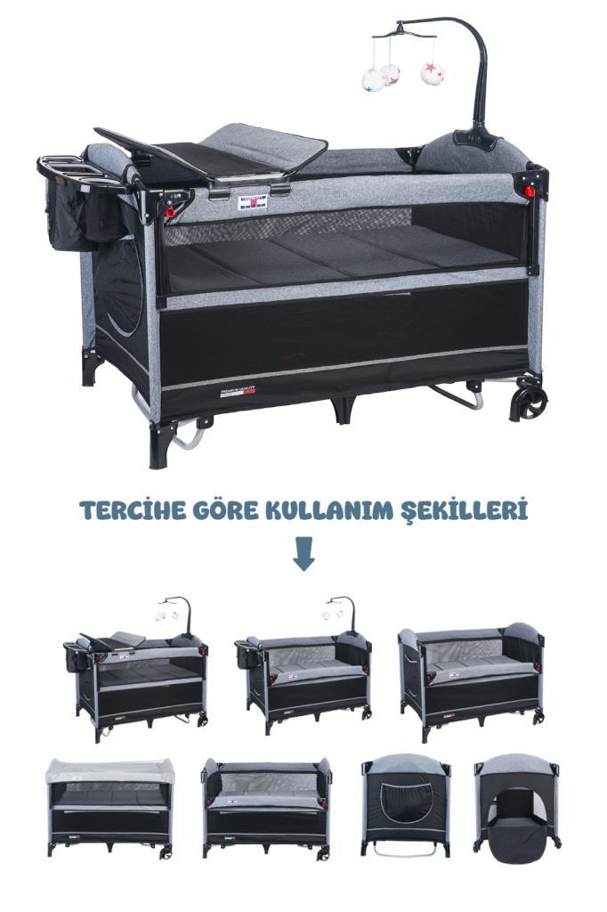TommyBaby TEDY Anne Yanı Oyun Parkı Beşik 70x110 GRİ