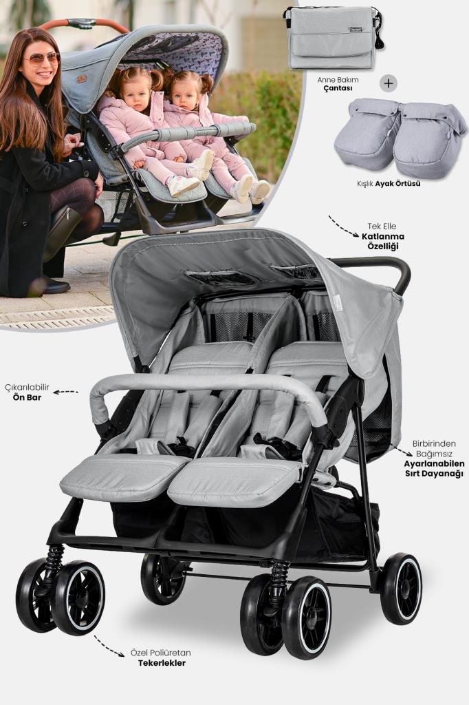 Twin Ikiz Bebek Arabasıı GRİ