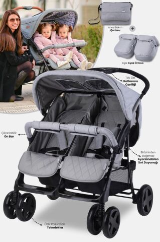 Twin Ikiz Bebek Arabasıı GRİ