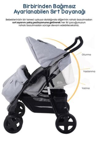 Twin Ikiz Bebek Arabasıı GRİ