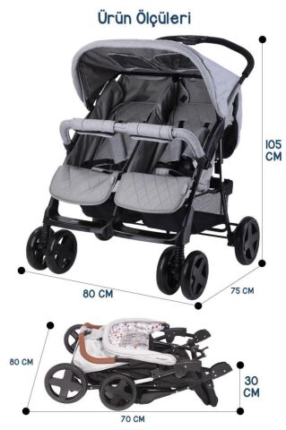 Twin Ikiz Bebek Arabasıı GRİ