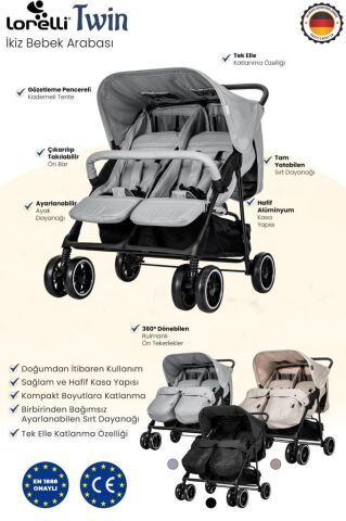 Twin Ikiz Bebek Arabasıı GRİ