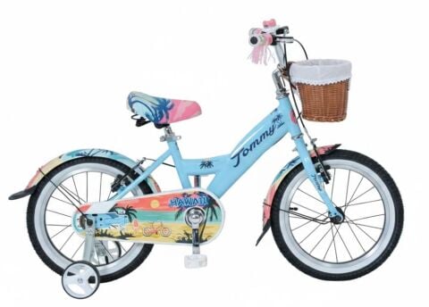 16 Jant Bisiklet Hawaii Hasır Sepetli, Deri Elcikli Çocuk Bisikleti, 4-6 Yaş Çocuk Bisikleti