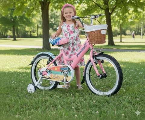 16 Jant Bisiklet Hawaii Hasır Sepetli, Deri Elcikli Çocuk Bisikleti, 4-6 Yaş Çocuk Bisikleti