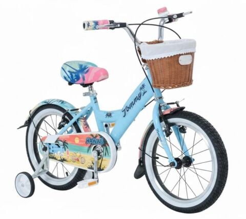 16 Jant Bisiklet Hawaii Hasır Sepetli, Deri Elcikli Çocuk Bisikleti, 4-6 Yaş Çocuk Bisikleti