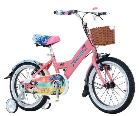 16 Jant Bisiklet Hawaii Hasır Sepetli, Deri Elcikli Çocuk Bisikleti, 4-6 Yaş Çocuk Bisikleti