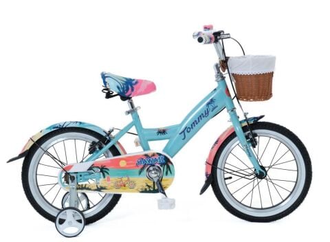 16 Jant Bisiklet Hawaii Hasır Sepetli, Deri Elcikli Çocuk Bisikleti, 4-6 Yaş Çocuk Bisikleti