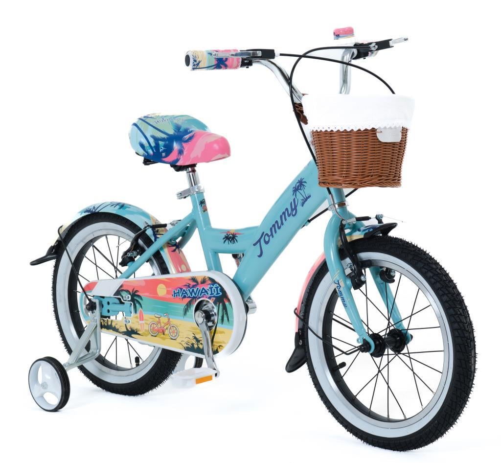 16 Jant Bisiklet Hawaii Hasır Sepetli, Deri Elcikli Çocuk Bisikleti, 4-6 Yaş Çocuk Bisikleti SU YEŞİLİ