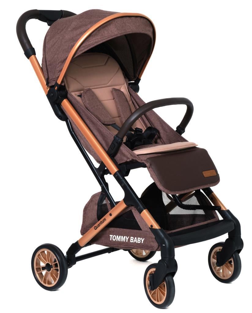 TommyBaby Quantum Kabin Bebek Arabası Kabin Boy Bebek Arabası Pedli Katlanabilir Yağmurluk Hediye KAHVE
