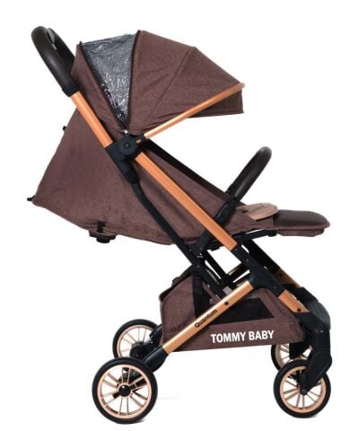 TommyBaby Quantum Kabin Bebek Arabası Kabin Boy Bebek Arabası Pedli Katlanabilir Yağmurluk Hediye KAHVE