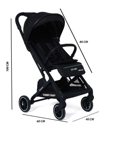 TommyBaby Quantum Kabin Bebek Arabası Kabin Boy Bebek Arabası Pedli Katlanabilir Yağmurluk Hediye SİYAH