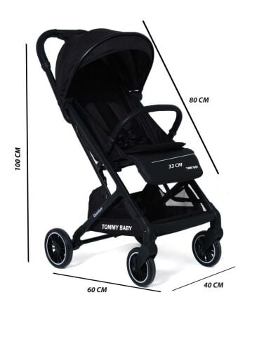 TommyBaby Quantum Kabin Bebek Arabası Kabin Boy Bebek Arabası Pedli Katlanabilir Yağmurluk Hediye SİYAH