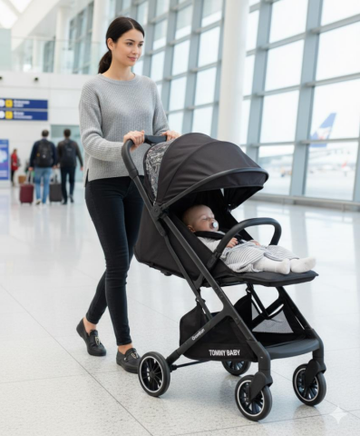 TommyBaby Quantum Kabin Bebek Arabası Kabin Boy Bebek Arabası Pedli Katlanabilir Yağmurluk Hediye SİYAH