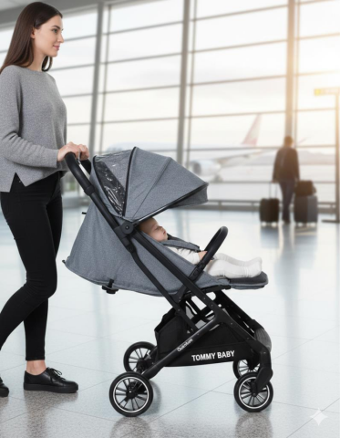 TommyBaby Quantum Kabin Bebek Arabası Kabin Boy Bebek Arabası Pedli Katlanabilir Yağmurluk Hediye GRİ