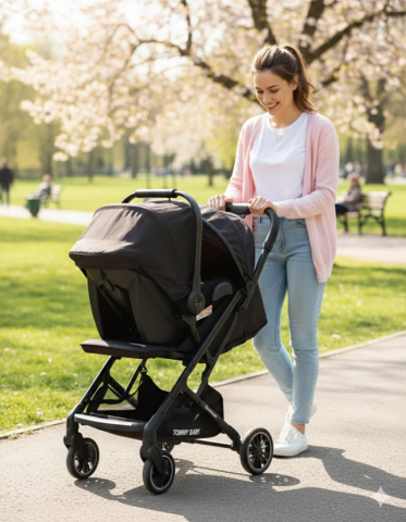 TommyBaby Quantum Kabin Travel Bebek Arabası Kabin Boy Bebek Arabası Pedli Katlanabilir Yağmurluk Hediye SİYAH