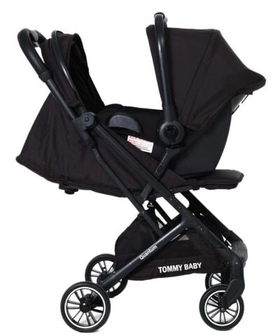 TommyBaby Quantum Kabin Travel Bebek Arabası Kabin Boy Bebek Arabası Pedli Katlanabilir Yağmurluk Hediye SİYAH