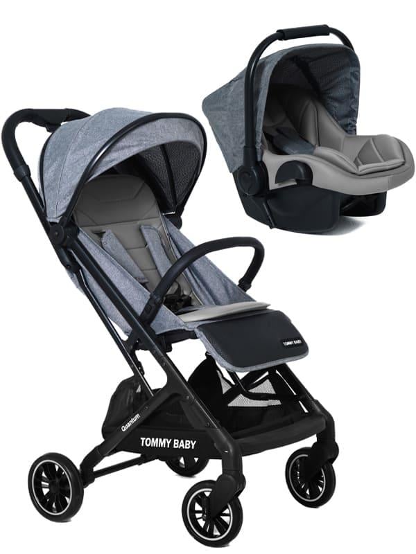 TommyBaby Quantum Kabin Travel Bebek Arabası Kabin Boy Bebek Arabası Pedli Katlanabilir Yağmurluk Hediye GRİ