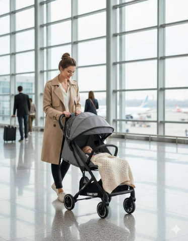 TommyBaby Quantum Kabin Travel Bebek Arabası Kabin Boy Bebek Arabası Pedli Katlanabilir Yağmurluk Hediye GRİ