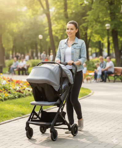 TommyBaby Quantum Kabin Travel Bebek Arabası Kabin Boy Bebek Arabası Pedli Katlanabilir Yağmurluk Hediye GRİ