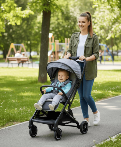 TommyBaby Quantum Kabin Travel Bebek Arabası Kabin Boy Bebek Arabası Pedli Katlanabilir Yağmurluk Hediye GRİ